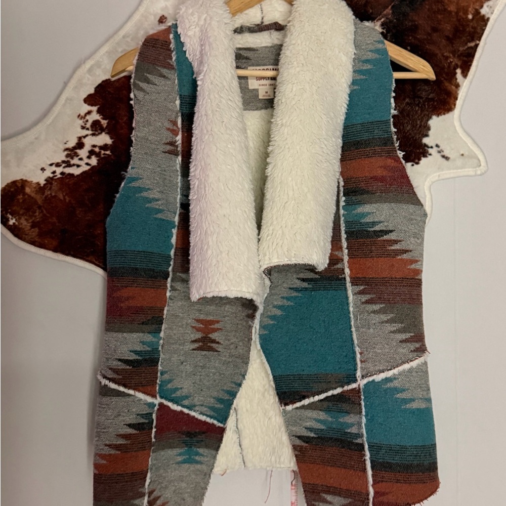 Mossimo Supply Co. Teal, Gray & Brown Aztec Sherpa Vest